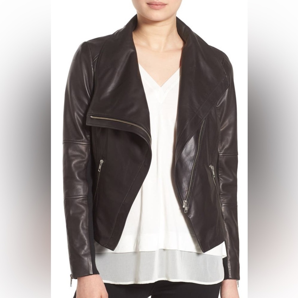 Trouvé | Real leather moto jacket, drape front